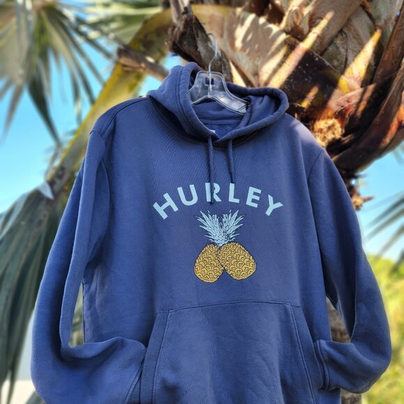🍍RARE!🍍Hurley Hoodie Pineapple Flower Beach Cozy Comfort M- NAVY BLUE - Picture 3 of 6